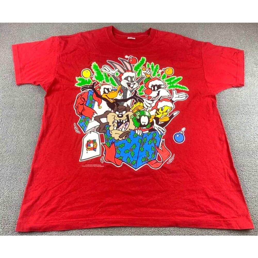 VINTAGE 1994 Looney Tunes XL Christmas Holiday Single Stitch Graphic Rap T Shirt